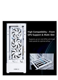 LIAN LI SUP01 Small Tower ATX Case, Stand Up Platform Design, Front GPU Mount, Pre Installed 3 X 120mm PWM & PCIe 4.0 Riser Cables, 3 Side Mesh Panels, Dual ARGB Strip Lights  - Image 4