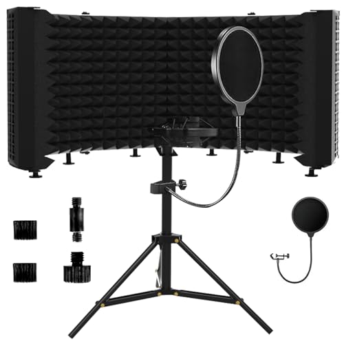 Geynnple Microphone Isolation Shield – Foldable & Adjustable Soundproof Panel for Recording, Podcasting, Vocal Booth, Studio & Home Use (Six-sided low stand) - Image 1
