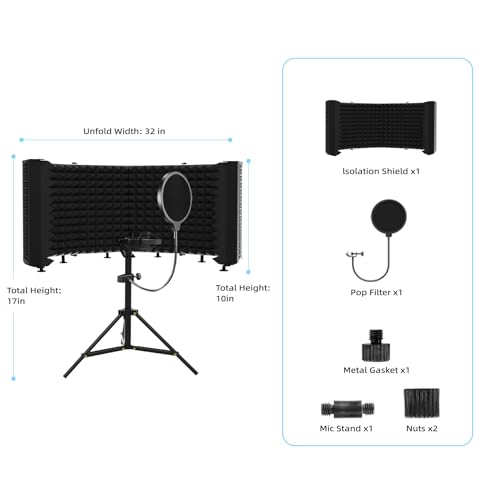 Geynnple Microphone Isolation Shield – Foldable & Adjustable Soundproof Panel for Recording, Podcasting, Vocal Booth, Studio & Home Use (Six-sided low stand) - Image 5