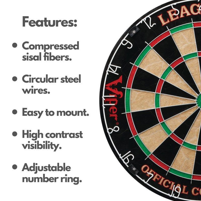Viper League Pro Play-Ready Bundle, Regulation Size Steel Tip Dartboard with Chalk Cricket Scoreboard, 3 Steel Tip Darts, Staple-Free Bullseye, High-Grade Sisal with Rotating Number Ring - Image 3