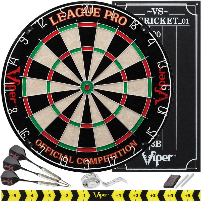 Viper League Pro Play-Ready Bundle, Regulation Size Steel Tip Dartboard with Chalk Cricket Scoreboard, 3 Steel Tip Darts, Staple-Free Bullseye, High-Grade Sisal with Rotating Number Ring - Image 1