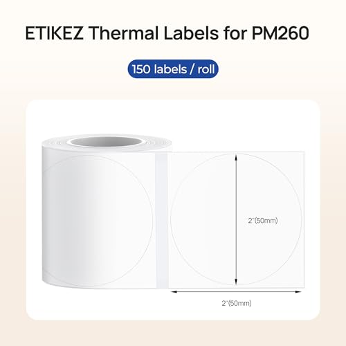 ETIKEZ Thermal Label for PM260 Printer, 2'' (50x50mm) Thermal Tape, Waterproof, Multi-Purpose Label, 1 Roll of 150 Self-Adhesive Thermal Paper (White) - Image 2