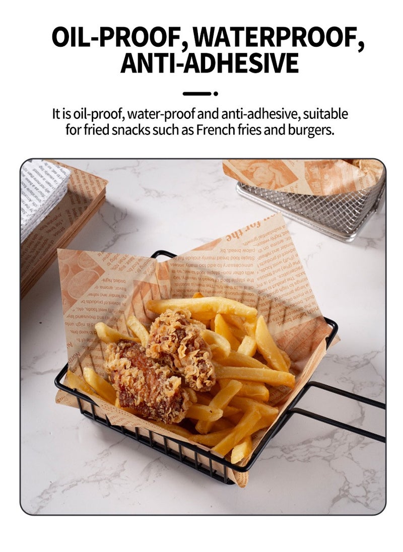 100 Sheets of baking paper, Greaseproof paper for food packaging, Grease proof paper, Sandwich wrappers, Hamburger wrappers for picnics, baking, plate liners, air fryer paper