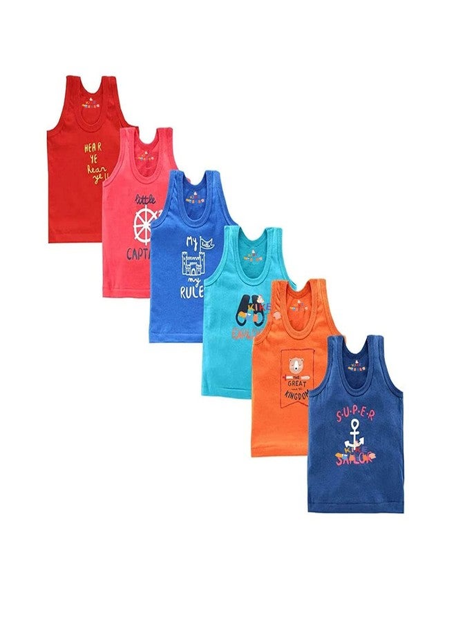 VIDHIKA New Born Boys Girls Soft Cotton Sleeveless Printed Baby Vest Inner Wear for Infants Undershirt Toddler Sando Baniyan for Kids Light Multicolor Pack of 6 (Dark, 12-18 Months) - Image 1