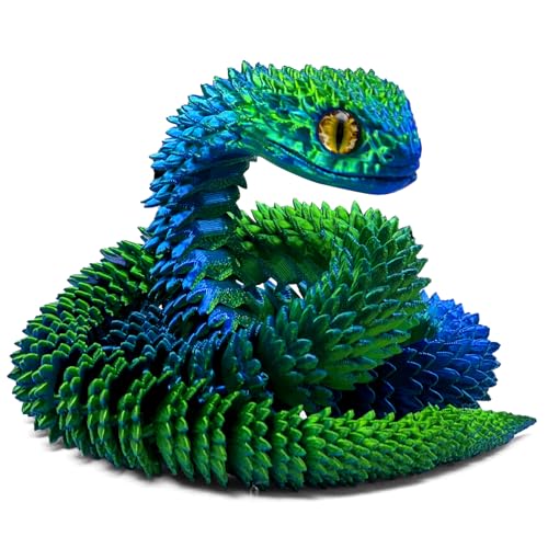 Binvin 3D Printed AnimalsSnake Viper3D Printed Snake Toys Articulated Snake 3D Printed Animals Animal Model Ornaments Creative Funny Toy Festival Gift for Frends Blue Green 24Inch - Image 1