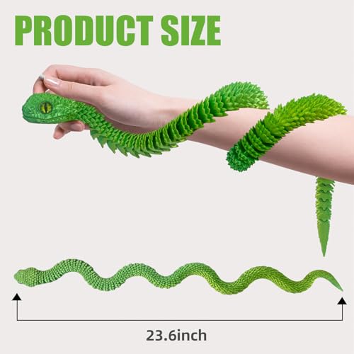 Binvin 3D Printed AnimalsSnake Viper3D Printed Snake Toys Articulated Snake 3D Printed Animals Animal Model Ornaments Creative Funny Toy Festival Gift for Frends Blue Green 24Inch - Image 5