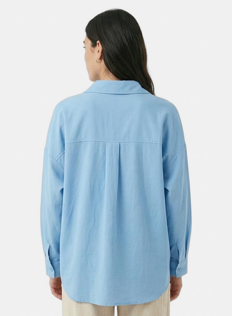 RAVIN Women Ravin Oversized Box-Pleat Azure Button-Down Shirt in Sky Blue - Image 2