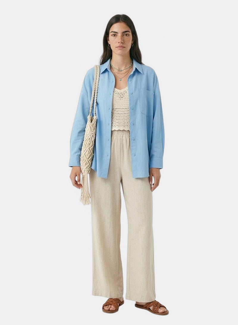 RAVIN Women Ravin Oversized Box-Pleat Azure Button-Down Shirt in Sky Blue - Image 3