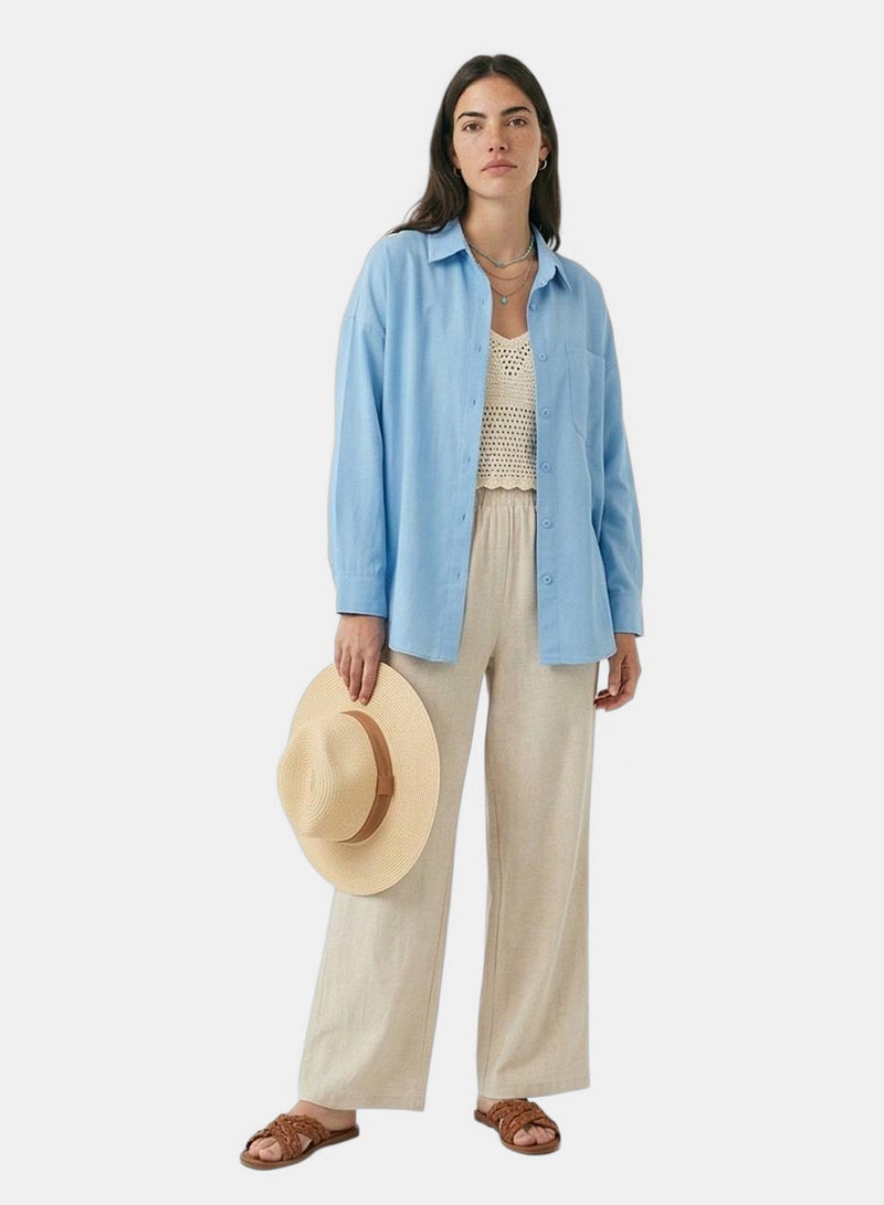 RAVIN Women Ravin Oversized Box-Pleat Azure Button-Down Shirt in Sky Blue - Image 4