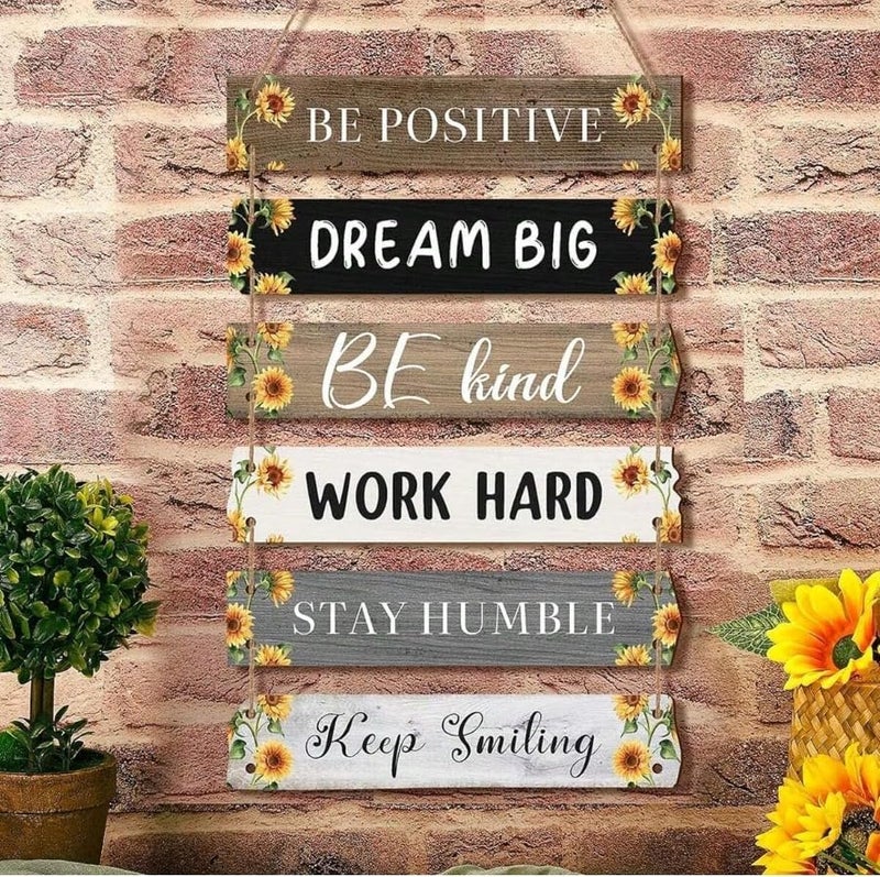 Al Raied ARS Inspirational Rules Hanging Plaque Sunflower Motivational Wooden Wall Decor Sign - Image 1