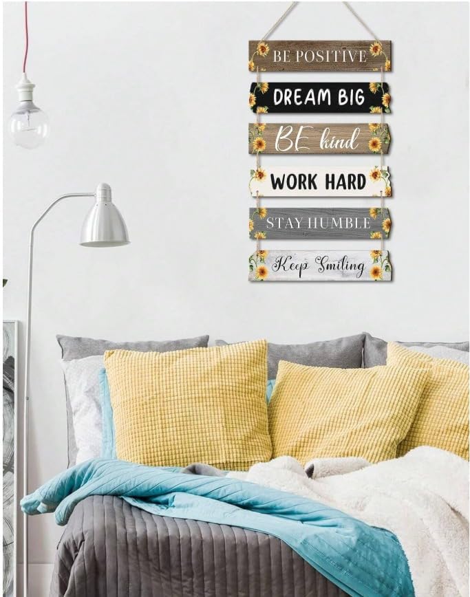 Al Raied ARS Inspirational Rules Hanging Plaque Sunflower Motivational Wooden Wall Decor Sign - Image 3