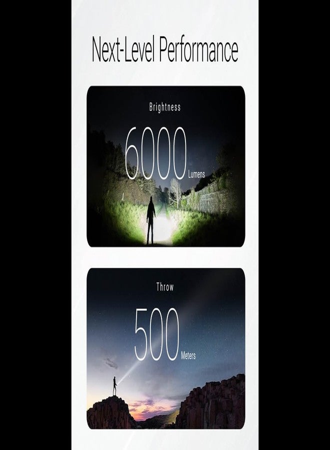 Nitecore EX7 6000 Lumen Flashlight - High Performance Rechargeable Torch with Spotlight, Floodlight, Mixed - USB-C Fast Charging, 546y Throw, Magnetic Tailcap, IP68 Waterproof - Image 3