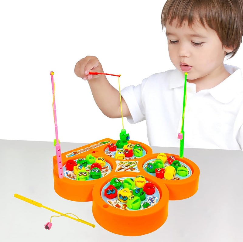 vGRASSP Musical Fish Catching Game Toy Set with 4 Rotating Fish Ponds On Board | Includes 32 Fishes and 4 Magnetic Fishing Poles | 1-4 Players Game | Durable Gift for Kids - Multicolor - Image 1