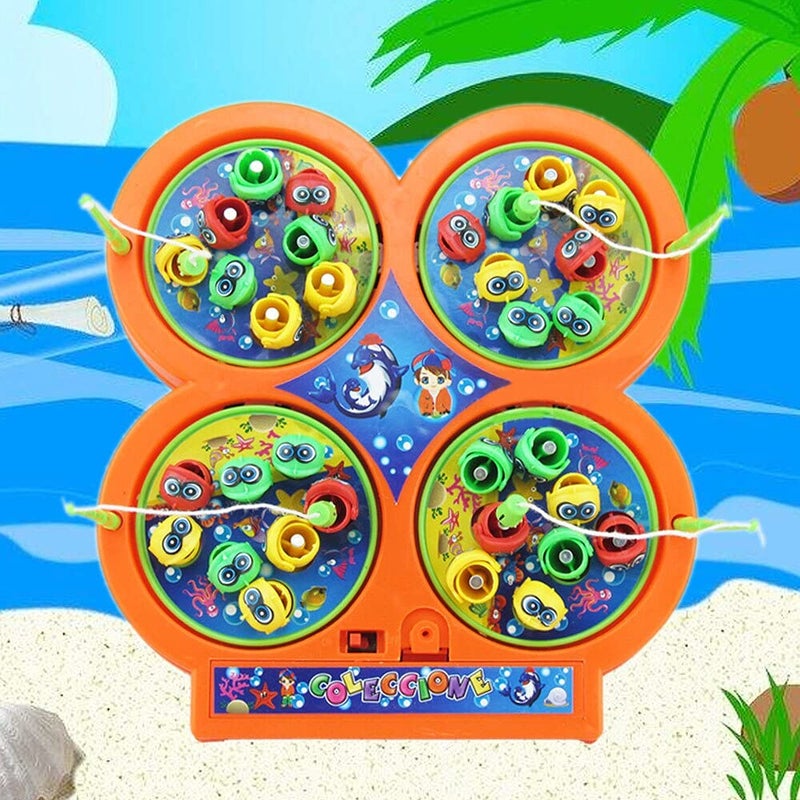 vGRASSP Musical Fish Catching Game Toy Set with 4 Rotating Fish Ponds On Board | Includes 32 Fishes and 4 Magnetic Fishing Poles | 1-4 Players Game | Durable Gift for Kids - Multicolor - Image 2