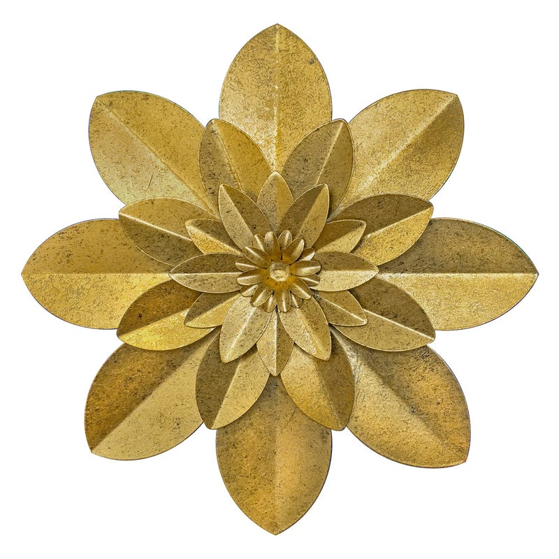 Golden Metal Flower Wall Art Decor 95 Rustic Modern Floral Sculpture Distressed Iron Wall Hanging Home Decoration Accent Artworks for Indoor Kitchen Bedroom Living Room Office Outdoor Garden Patio
