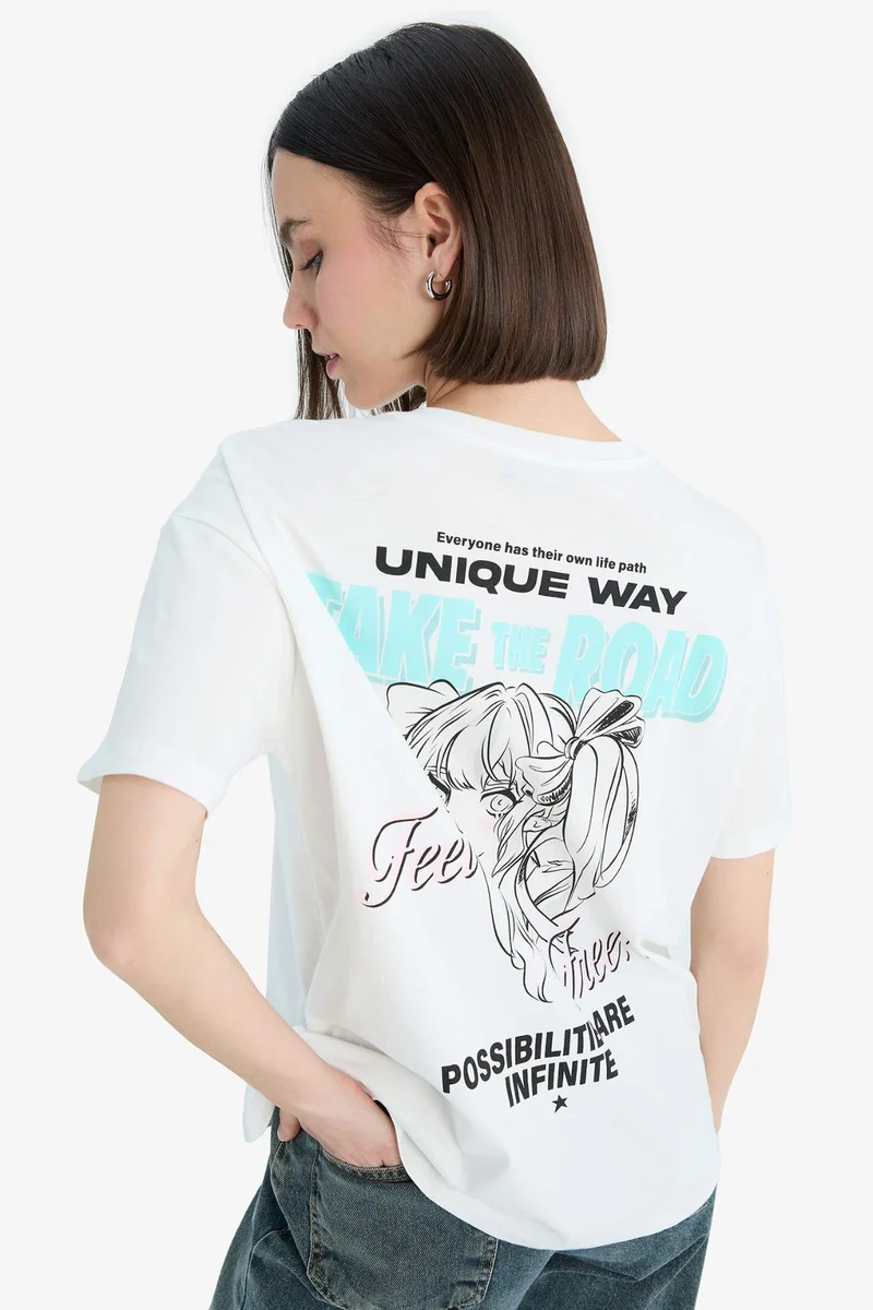 DeFacto Oversize Fit Crew Neck Printed Short Sleeve T-Shirt