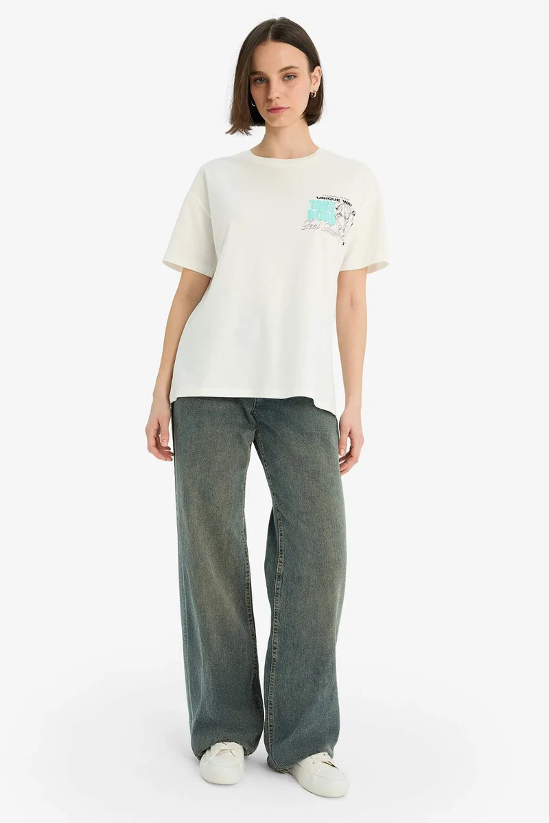 DeFacto Oversize Fit Crew Neck Printed Short Sleeve T-Shirt