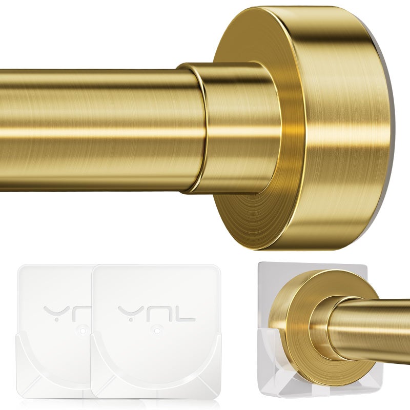 YNL Tension Shower Curtain Rod 34 to 120 In28310Ft Long Tension Curtain Rod with 2Pcs Holders No Drilling for Large Window Bathroom Patio Adjustable Outdoor Curtain Rod Brushed Gold