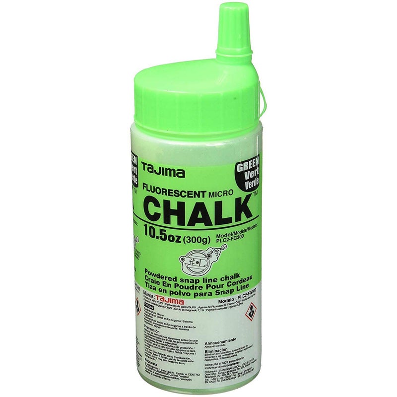 TAJIMA Micro Chalk Fluorescent Green 105 oz 300g UltraFine SnapLine Chalk with Durable Bottle EasyFill Nozzle PLC2FG300