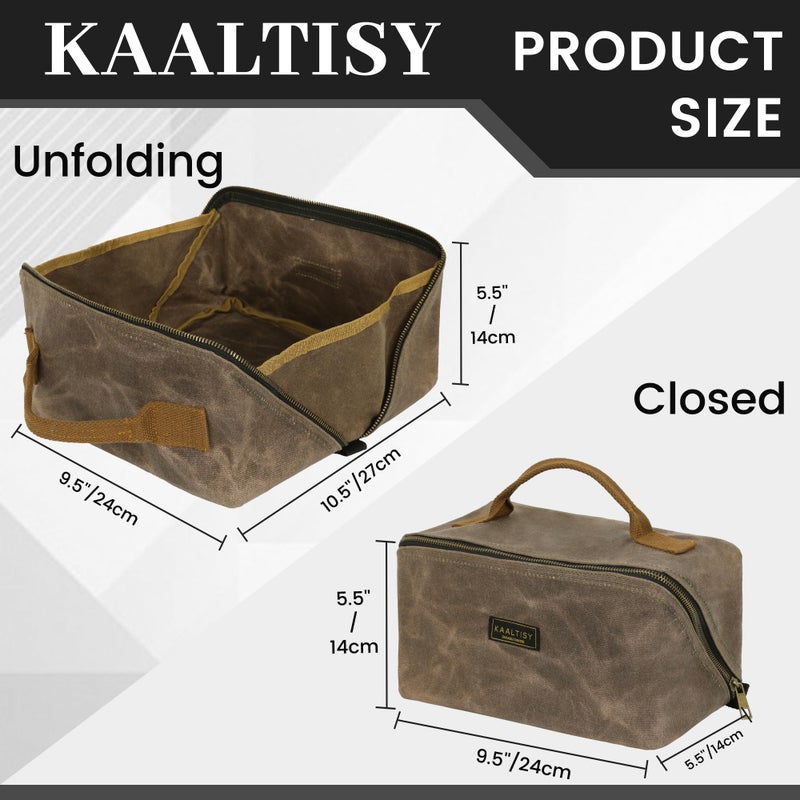 Kaaltisy Canvas Tool Bag, Zippered Tool Pouch with Handle, 16 OZ Waxed Canvas Tool Storage Organizer | 2-Pack | 9.5"L x 10.5"W x 5.5"H (Opened) - Grey - Image 2