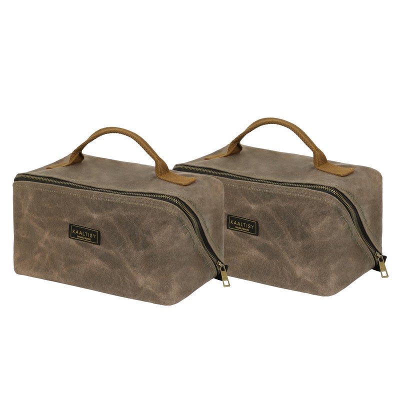 Kaaltisy Canvas Tool Bag, Zippered Tool Pouch with Handle, 16 OZ Waxed Canvas Tool Storage Organizer | 2-Pack | 9.5"L x 10.5"W x 5.5"H (Opened) - Grey - Image 1