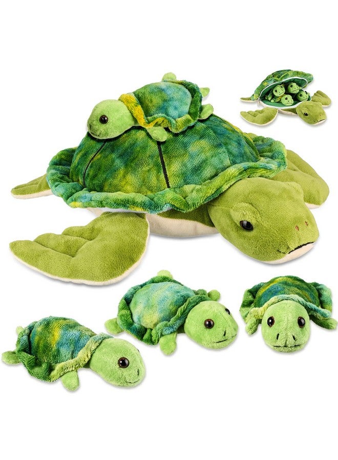 Aoriher 5 Pieces Plush Turtle Set 12 Inch Stuffed Sea Turtle Mom with 4 Little Plush Turtles Soft Plush Stuffed Animal Toys Tortoise Hugging for Birthday Party Favors Easter, Christmas (Cute Style) - Image 1