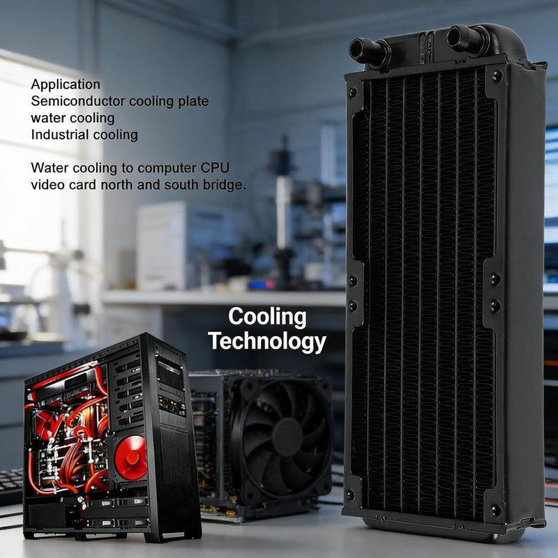 CPU Cooler Heat Sink with 8 Flat Tubes, Aluminum Black Water Cooling Radiator - High Safety, Vacuum Brazing, PC Heat Exchanger for DIY Computer Cooling System - Image 3