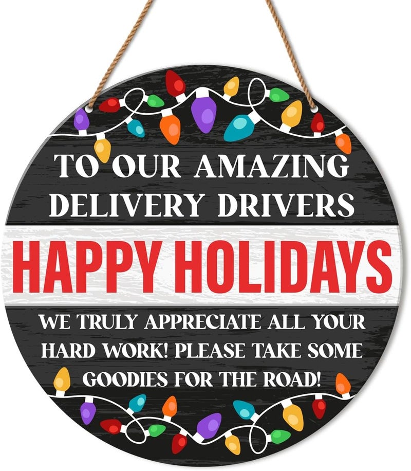 HSNBT Thank You Delivery Driver Sign Take Snack, Delivery Driver Snack Sign for Home Front Door Porch Xmas Holiday Christmas Wooden Wall Sign - Image 1