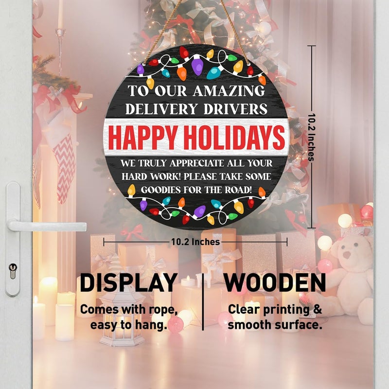 HSNBT Thank You Delivery Driver Sign Take Snack, Delivery Driver Snack Sign for Home Front Door Porch Xmas Holiday Christmas Wooden Wall Sign - Image 2