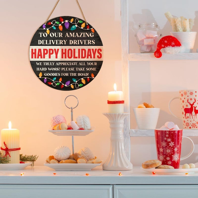 HSNBT Thank You Delivery Driver Sign Take Snack, Delivery Driver Snack Sign for Home Front Door Porch Xmas Holiday Christmas Wooden Wall Sign - Image 3