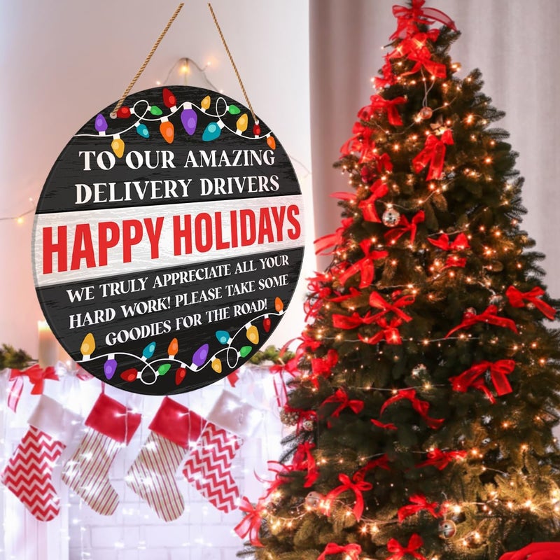 HSNBT Thank You Delivery Driver Sign Take Snack, Delivery Driver Snack Sign for Home Front Door Porch Xmas Holiday Christmas Wooden Wall Sign - Image 5