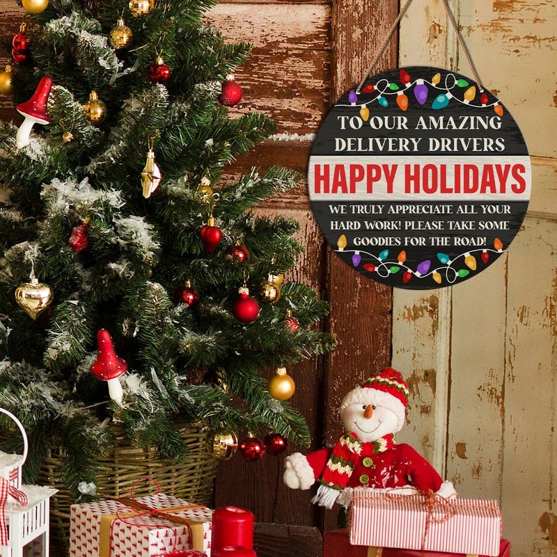 HSNBT Thank You Delivery Driver Sign Take Snack, Delivery Driver Snack Sign for Home Front Door Porch Xmas Holiday Christmas Wooden Wall Sign - Image 4