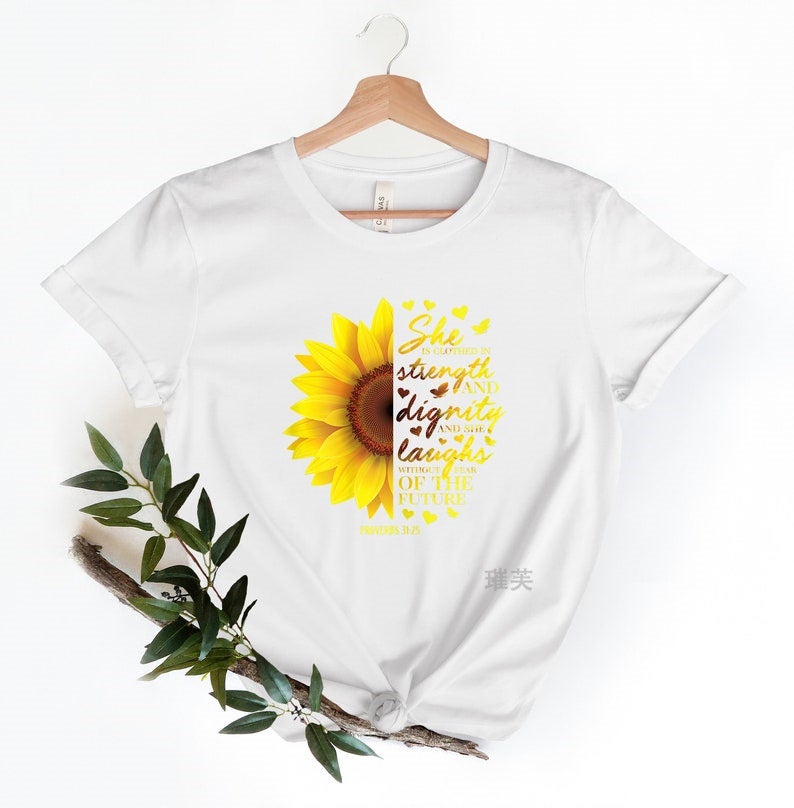 New Sunflower English Letter Printed Pattern Women'S Short Sleeve T-Shirt Top - Image 1