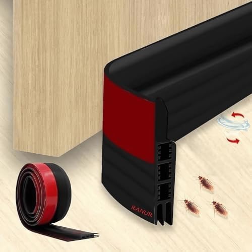 RANUR Self Adhesive Silicone Door Bottom Sealing Strip Guard for Home Door Protector for Home from Dust,Waterproof, Soundproof Door Seal, Door Air Blocker 1 Meter (1 Meter, Black) - Image 1