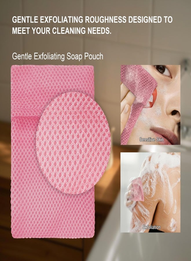 Beiskll 2 Pack Soap Bag Gentle Exfoliating,Bar Soap Pouch Saver Pocket,Body Scrubber Shower Bath Sponge Loofah (Pink) - Image 3