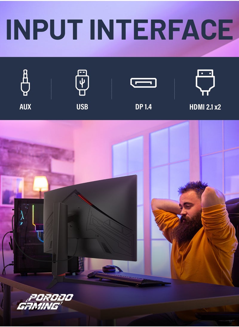 porodo - 27 Inch Curved Gaming Monitor 280Hz refresh rate FHD Borderless Design Monitor MT9800 Solution / Nvidia G-Sync with RGB light - Black - Image 1