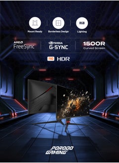 بورودو شاشة ألعاب منحنية مقاس 27 بوصة FHD Monitor MT9800 Solution بمعدل تحديث 240 هرتز / Nvidia G-Sync مع إضاءة RGB - أسود  - Image 2
