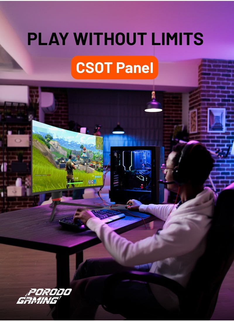 porodo - 27 Inch Curved Gaming Monitor 280Hz refresh rate FHD Borderless Design Monitor MT9800 Solution / Nvidia G-Sync with RGB light - Black - Image 1