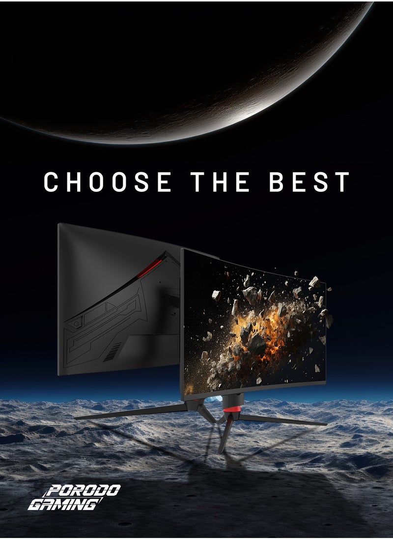porodo - 27 Inch Curved Gaming Monitor 280Hz refresh rate FHD Borderless Design Monitor MT9800 Solution / Nvidia G-Sync with RGB light - Black - Image 1