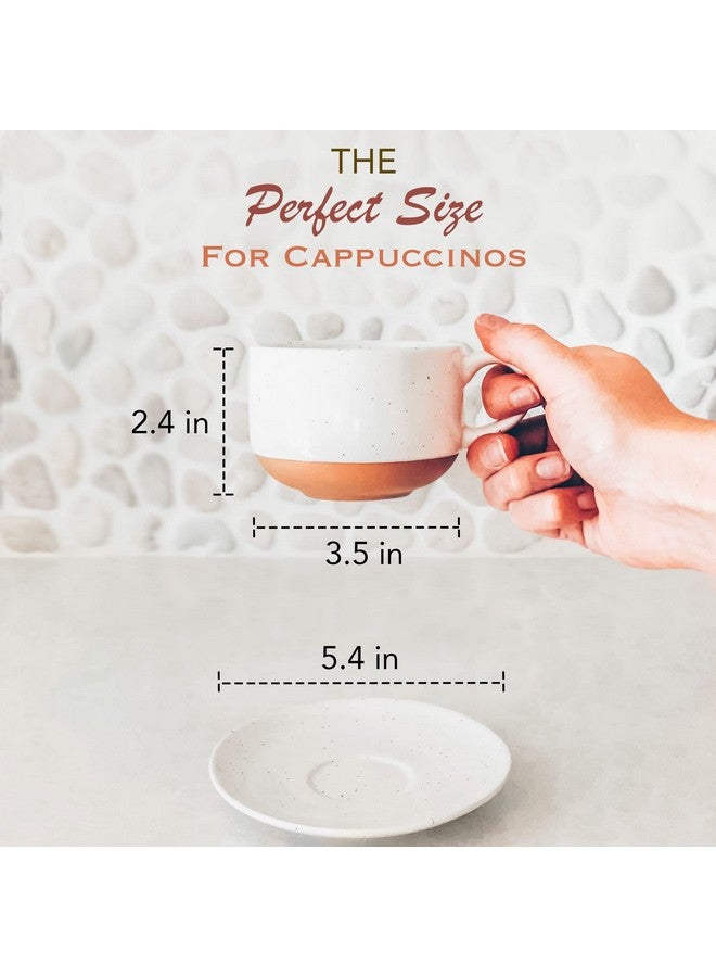 Mora Ceramics 8oz Cappuccino Mug Set of 4 - Ceramic Coffee Cups with Saucers - Microwave and Dishwasher Safe, Perfect For Tea, Espresso, Latte - Porcelain Mugs for Kitchen or Cafe - Vanilla White - Image 2