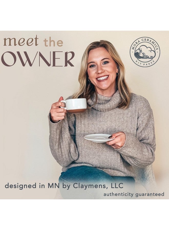 Mora Ceramics 8oz Cappuccino Mug Set of 4 - Ceramic Coffee Cups with Saucers - Microwave and Dishwasher Safe, Perfect For Tea, Espresso, Latte - Porcelain Mugs for Kitchen or Cafe - Vanilla White - Image 3