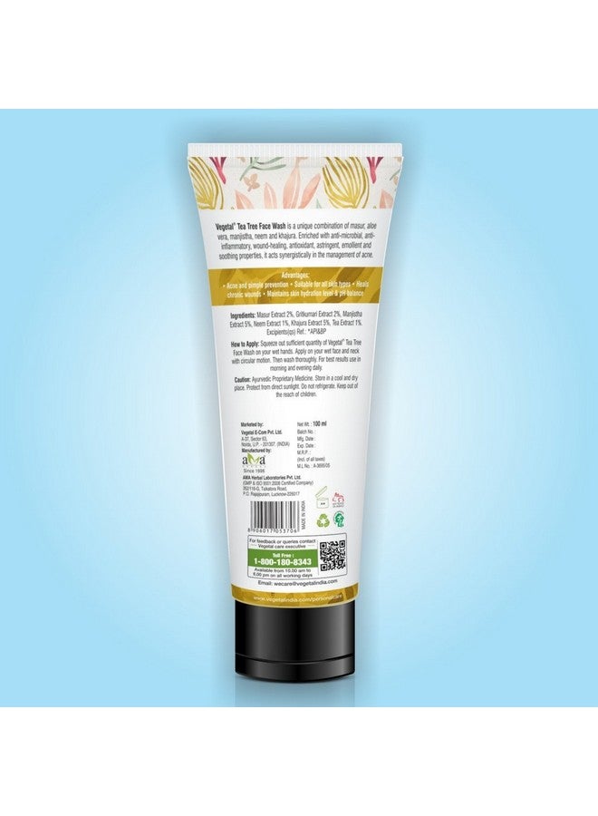 Vegetal Vegetal Tea Tree Face Wash- Made of 100% natural extracts of Green Tea, Neem, Manjistha, & Khajoor- Anti Acne, Oil control, Free of Parabens, SLES & Harmful Chemicals  - Image 2