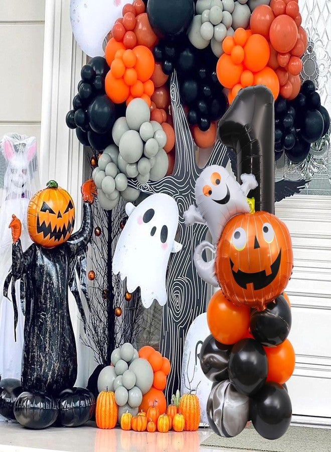 YOUAME Halloween 1st Birthday Balloon Stacks - Ghost Theme First Birthday Decorations, Spooky One Balloon Tower, Autumn Pumpkin DIY Balloon Centerpiece, Cake Smash Photo Props - Image 5