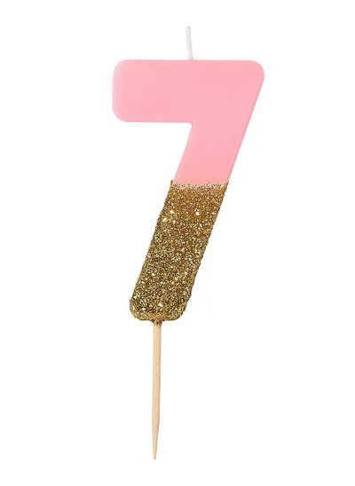 Talking Tables Pink & Gold Glitter Number Candle - 7