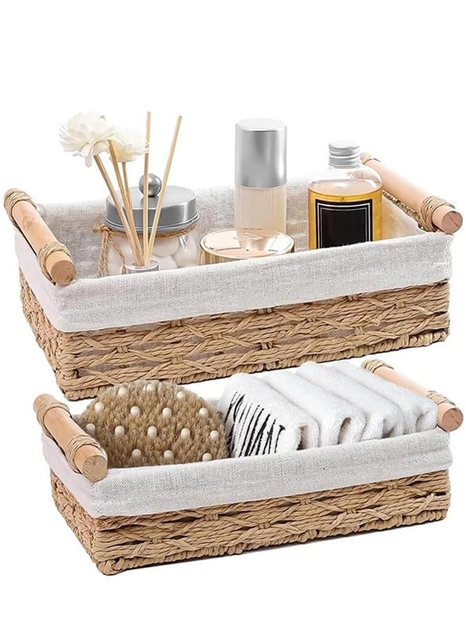 BELLSBERRY مجموعة من 2 سلة مستطيلة منسوجة مع مقابض للتخزين والتنظيم في المنزل والحمام - Image 1