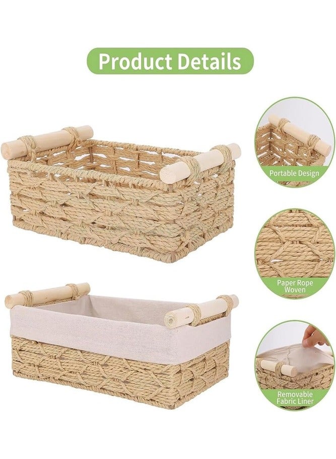 BELLSBERRY مجموعة من 2 سلة مستطيلة منسوجة مع مقابض للتخزين والتنظيم في المنزل والحمام - Image 3