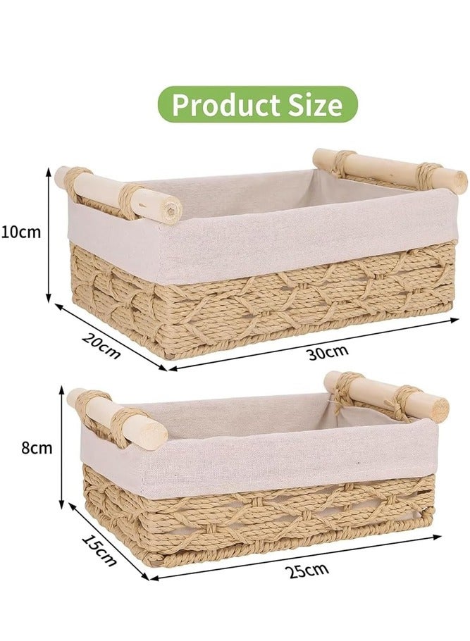 BELLSBERRY مجموعة من 2 سلة مستطيلة منسوجة مع مقابض للتخزين والتنظيم في المنزل والحمام - Image 2