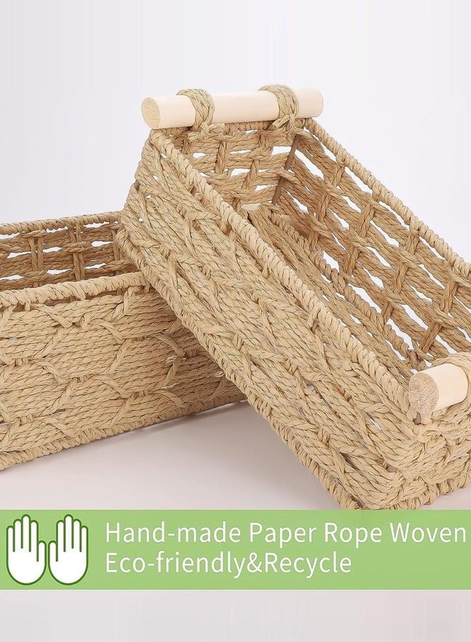 BELLSBERRY مجموعة من 2 سلة مستطيلة منسوجة مع مقابض للتخزين والتنظيم في المنزل والحمام - Image 5