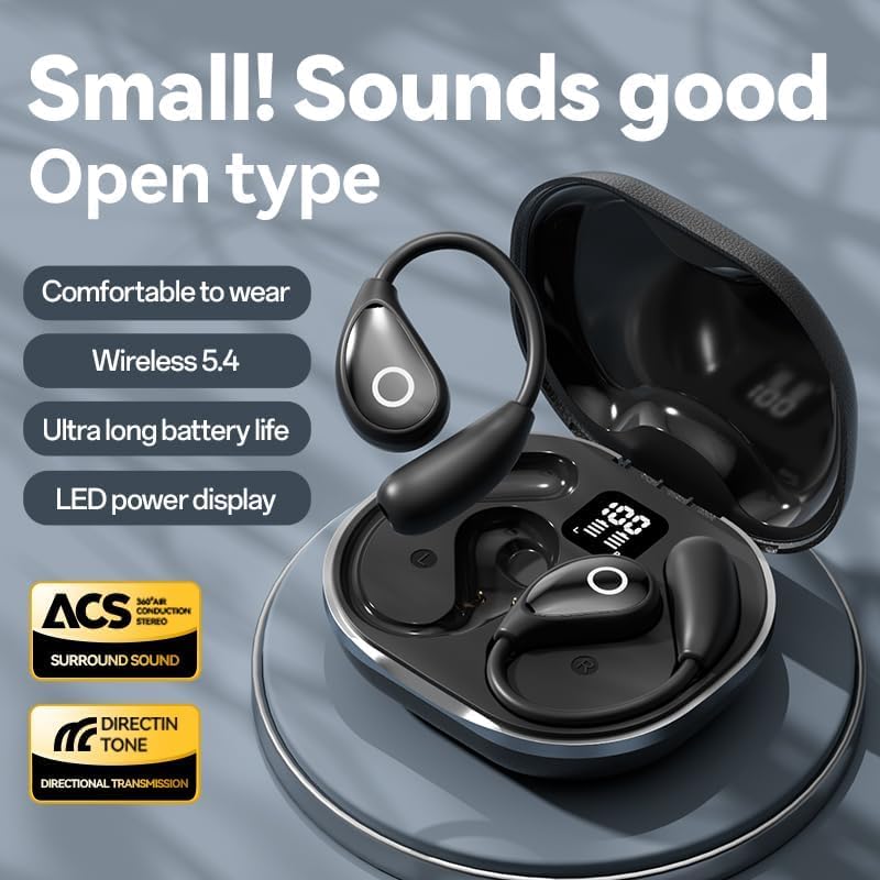 QJF Open Ear Wireless Bluetooth Headphones, Pain-Free Air Conduction Ear Buds with LED Digital Display Charging Case, Sweat Resistant for Running, Safe Driving, and Extended Daily Use - Image 2
