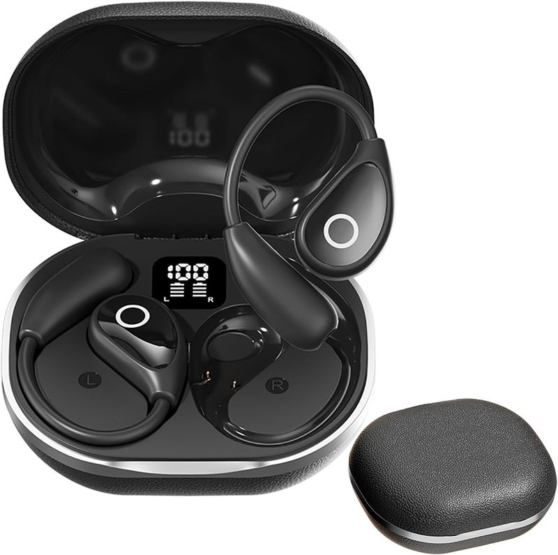 QJF Open Ear Wireless Bluetooth Headphones, Pain-Free Air Conduction Ear Buds with LED Digital Display Charging Case, Sweat Resistant for Running, Safe Driving, and Extended Daily Use - Image 1